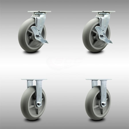 Service Caster 8 Inch SS Thermoplastic Rubber Caster Set with Roller Bearings 2 Brake 2 Rigid SCC-SS30S820-TPRRD-TLB-2-R-2